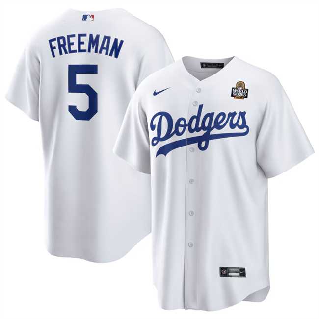 Mens Los Angeles Dodgers #5 Freddie Freeman White 2024 World Series Cool Base Stitched Jersey Dzhi